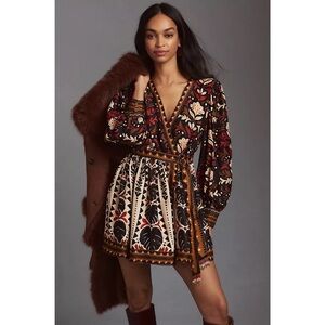 NWT Farm Rio Tapestry Garden V-Neck Belted Mini Dress Size XS Anthropologie